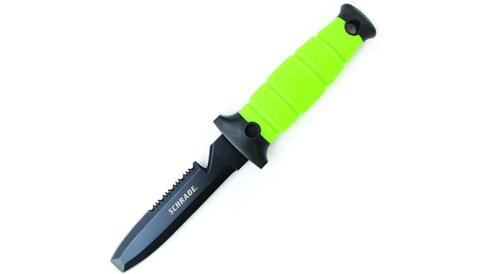Schrade Dive Knife, Yellow Handle, BLK Blunt Tip ComboEdge, Sheath, WR3
