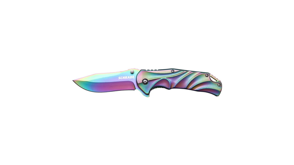 Schrade Rainbow Titanium Coated Folding Knives, 9Cr18MoV Stainless Steel, Rainbow, Aluminum, SCH509RCP