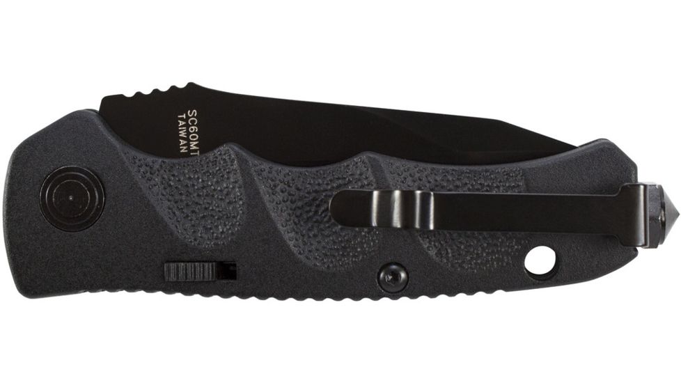 Schrade SC60MB, BLK Alum. Handle, Drop Point, BLK Plain, SC60MB