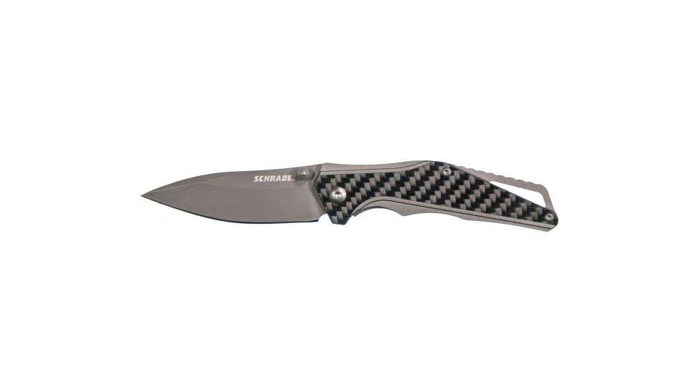 Schrade SCH706CP Carb Fib Slab Ti Folding Knives, 2.95 in, 9Cr18MoV Stainless Steel, Drop Point, Black/Gray, Carbon Fiber and Aluminum, 1084292