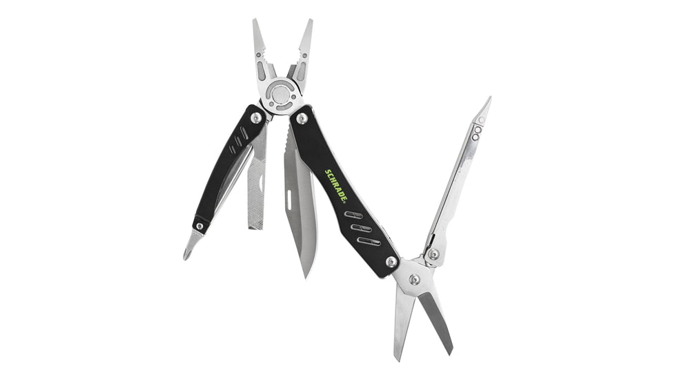 Schrade ST11 Tough Multi-Tools, Stainless Steel, Leather, Black, ST11CP