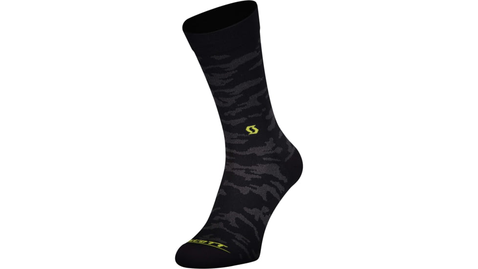 SCOTT Trail Camo Crew Socks, Black/Sulphur Yellow, Large, 2752435024048-L