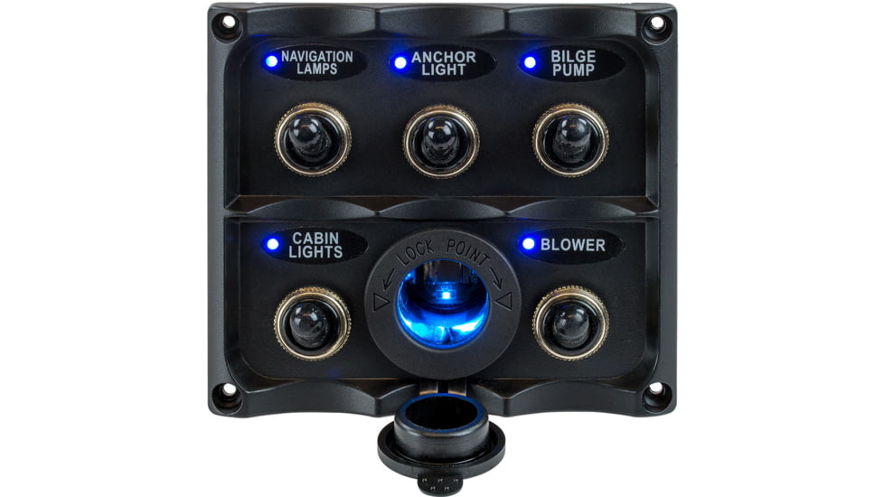Sea-Dog Water Resistant Toggle Switch Panel w/LED Power Socket - 5 Toggle 77907