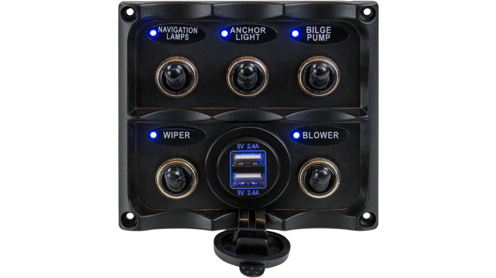 Sea-Dog Water Resistant Toggle Switch Panel w/USB Power Socket - 5 Toggle 77905
