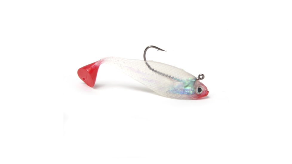 Sea Striker 3" Rigged Swim Shad 5 Pack Pearl/Red Tail, SSWMSHD3-02