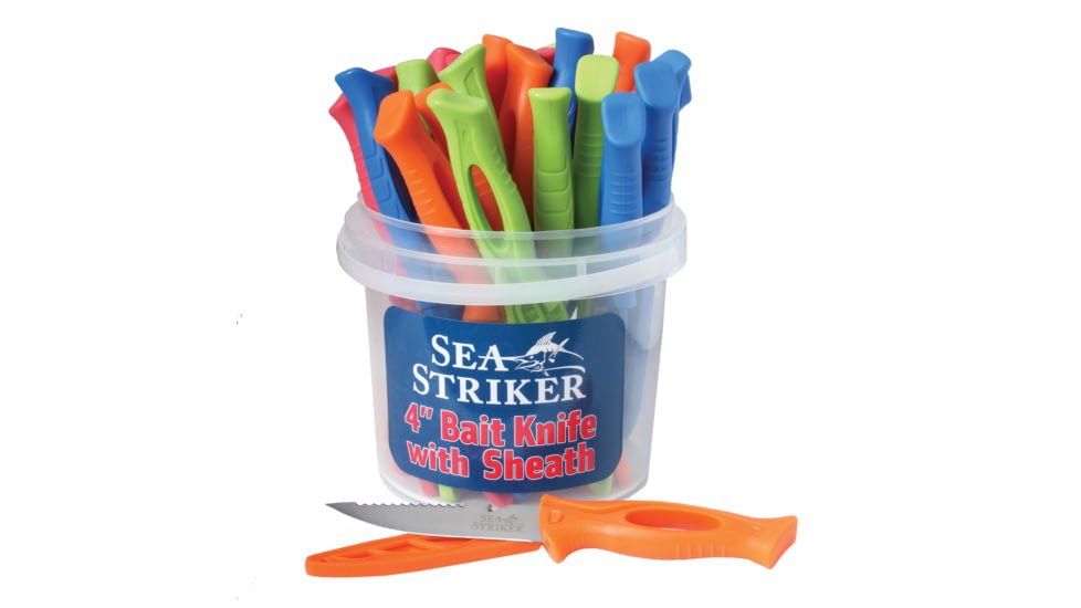 Sea Striker 4&quot; Bait Knives w/Sheath Assorted Colors 24Pc Display, SSPBK-24