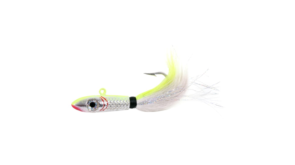 Sea Striker Bucktail Big Game Jig with Rattle and Grub Keeper, Chartreuse/White, 9/0 Hook, 4oz, SSBTGJR4-CW