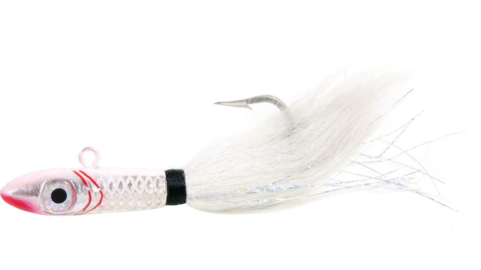 Sea Striker Bucktail Big Game Jig with Rattle and Grub Keeper, White, 9/0 Hook, 4oz, SSBTGJR4-W