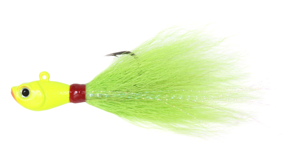 Sea Striker Bucktail Jig 3/4 oz, Holographic Eyes, Blk Nickel Hook, Chartreuse Head/Chartreuse Tail, SSBTJ34-C