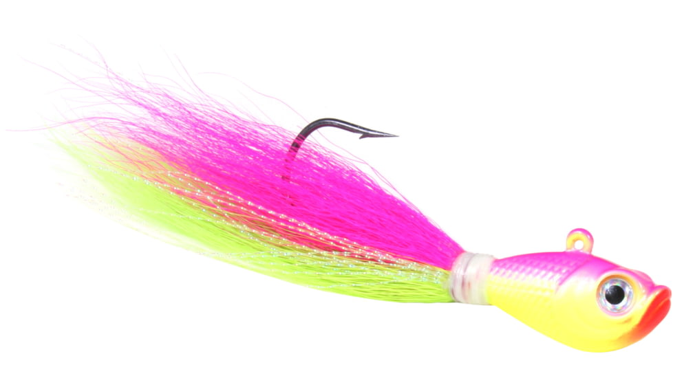 Sea Striker Bucktail Jig 3/4 oz, Holographic Eyes, Blk Nickel Hook, Electric Chicken, SSBTJ34-EC