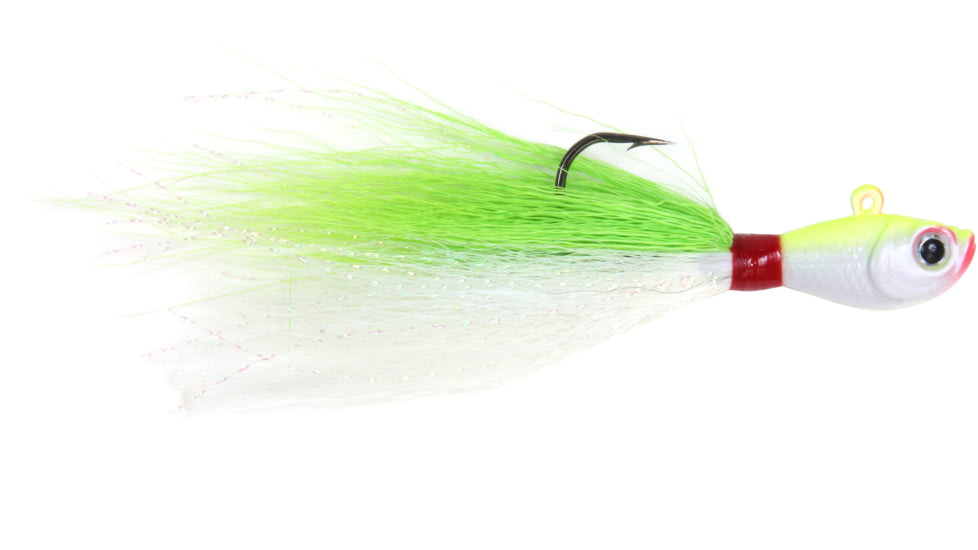 Sea Striker Bucktail Jig 3 oz, Holographic Eyes, Blk Nickel Hook, Chartreuse/White Head/Chartreuse/White Tail, SSBTJ3-CW