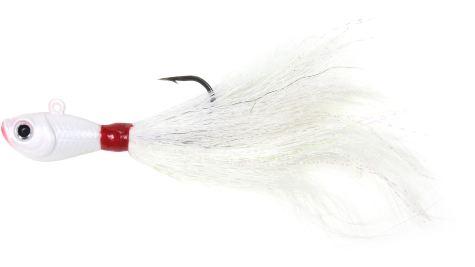 Sea Striker Bucktail Jig 3 oz, Holographic Eyes, Blk Nickel Hook, White Head/White Tail, SSBTJ3-W