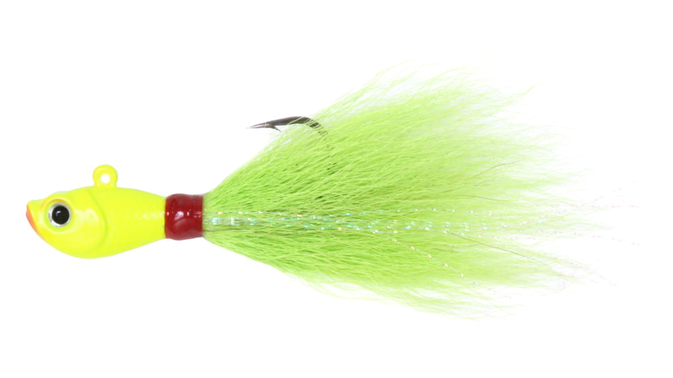 Sea Striker Bucktail Jig 4 oz, Holographic Eyes, Blk Nickel Hook, Chartreuse Head/Chartreuse Tail, SSBTJ4-C