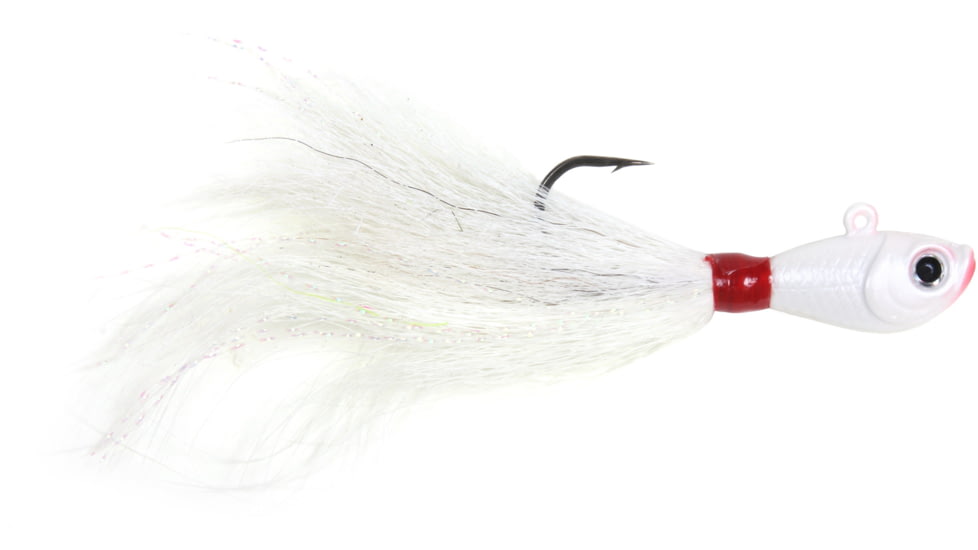 Sea Striker Bucktail Jig 4 oz, Holographic Eyes, Blk Nickel Hook, White Head/White Tail, SSBTJ4-W