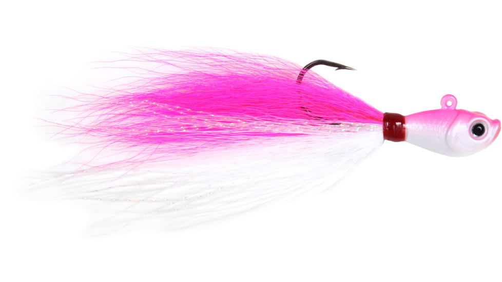 Sea Striker Bucktail Jig 8 oz, Holographic Eyes, Blk Nickel Hook, Pink/White Head/Pink/White Tail, SSBTJ8-PW