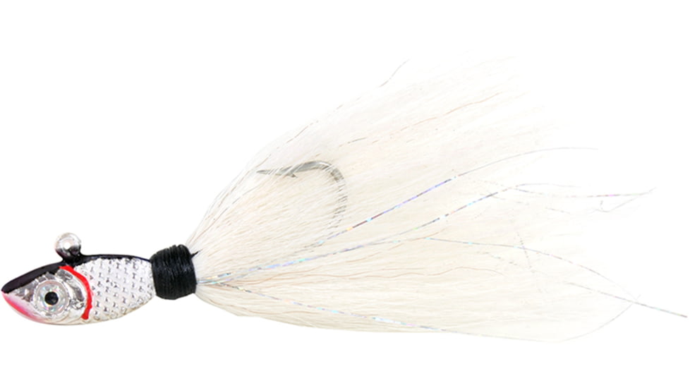 Sea Striker Bucktail Jig with Rattle and Grub Keeper, Black, 7/0 Hook, SSBTJR1-BK