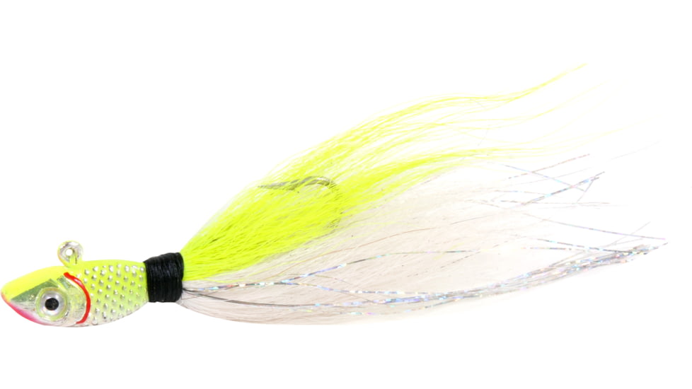 Sea Striker Bucktail Jig with Rattle and Grub Keeper, Chartreuse/White, 5/0 Hook, SSBTJR12-CW