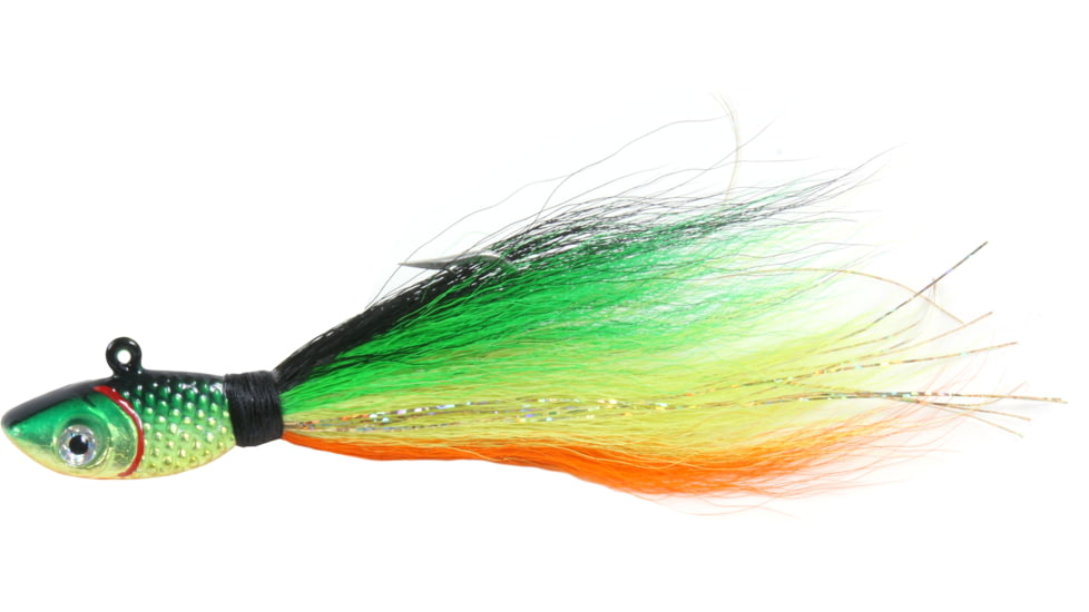 Sea Striker Bucktail Jig with Rattle and Grub Keeper, Firetiger, 6/0 Hook, SSBTJR34-FT