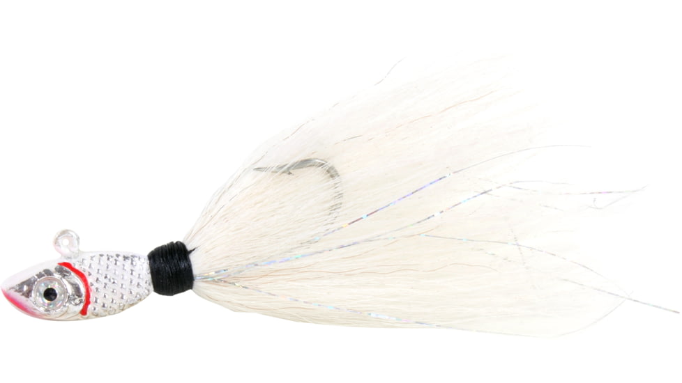 Sea Striker Bucktail Jig with Rattle and Grub Keeper, White, 9/0 Hook, 4oz, SSBTJR4-W