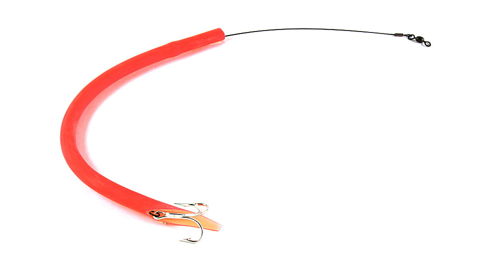 Sea Striker Cuda Tube, 12" Single 2/0 Treble Hook, 60 Lb Sealon Wire, Fluorescent Red, CT12R