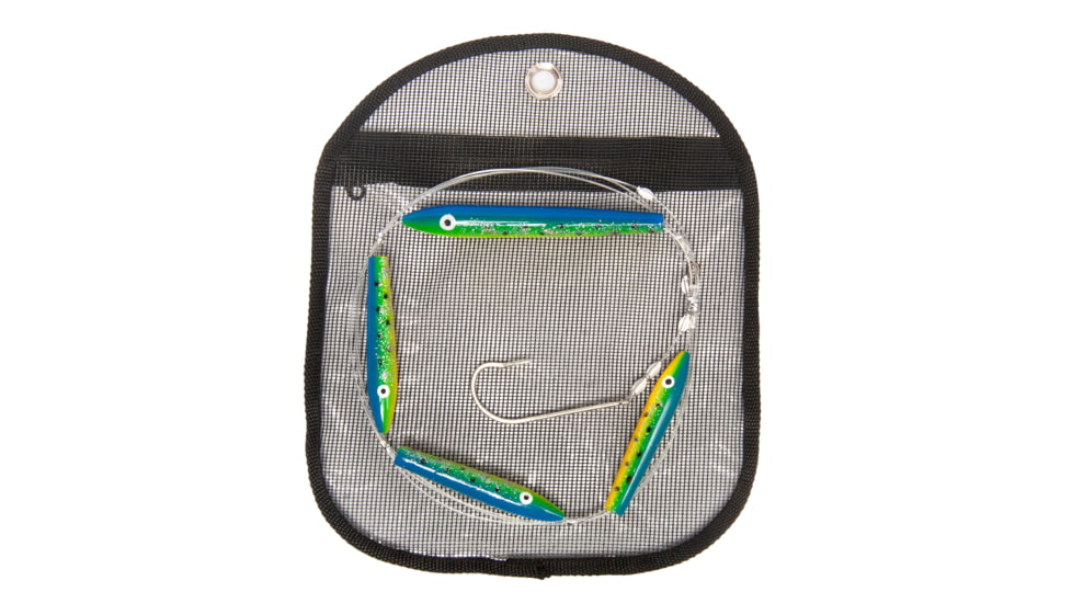 Sea Striker Daisy Chain 3 4&quot; Cedar Plugs, 1 6&quot; Cedar Plug rigged with /10/0 hook 130lb mono Dorado reusable mesh pouch, SSDC-6431