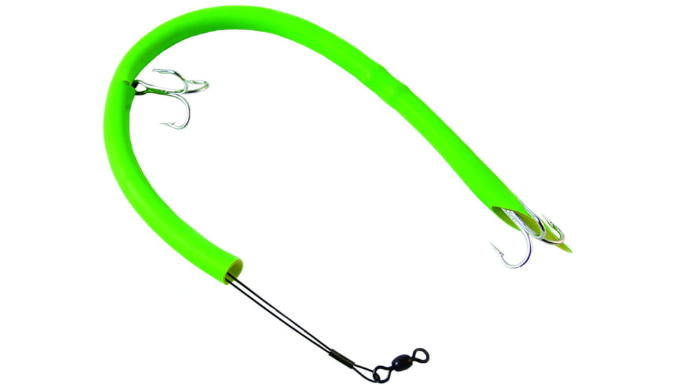 Sea Striker Deluxe Cuda Tube 14&quot;, Two 2/0 Treble Hooks, 60 Lb Sealon Wire, Fluorescent Green, CT14G