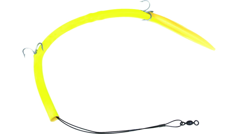 Sea Striker Deluxe Cuda Tube 14", Two 2/0 Treble Hooks, 60 Lb Sealon Wire, Fluorescent Yellow, CT14Y