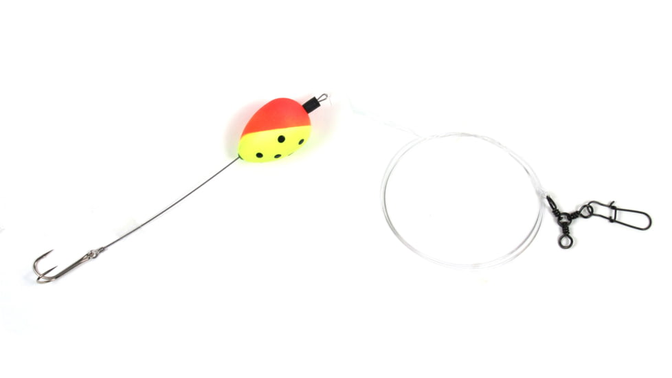 Sea Striker Deluxe Finger Mullet Rig, Removable 2/0 Double Hook, 1 1/4" Red/Yellow w/Dots Pear Float, SSDMR-2TRY