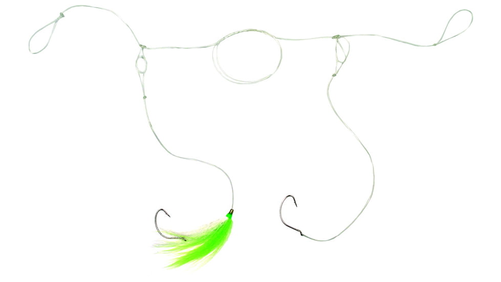Sea Striker Pop Rig Fluke/Flounder Rig, 2-1/0 Nickel Wide Gap Hooks,50 Lb Mono, Chartreuse/White Bucktail, PR04