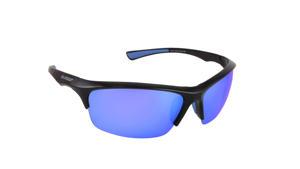 Sea Striker Reel Deal Sunglasses Black Frame Blue Mirror Polarized Lenses, 31501