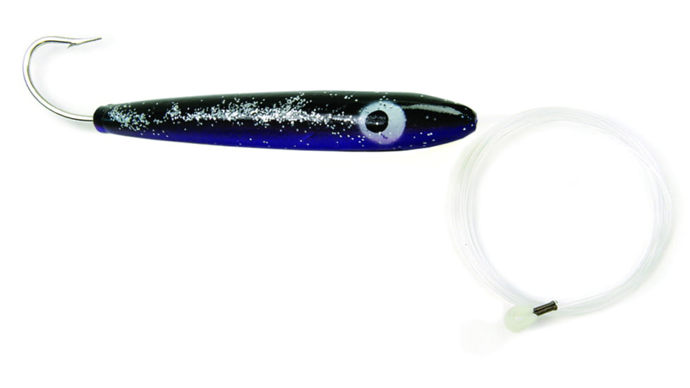 Sea Striker Rigged Cedar Plug 4", 8/0 Hook, 8 ft 100 Lb Mono Leader, Black/Purple, 4531R