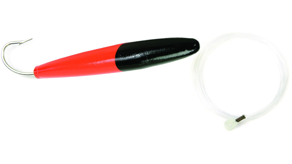 Sea Striker Rigged Cedar Plug 6", 10/0 Hook, 8 Ft 150 Lb Mono Leader, Black/Fluorescent Red, 895