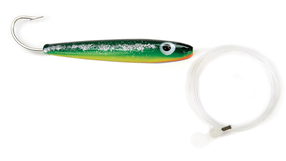 Sea Striker Rigged Cedar Plug 6", 10/0 Hook, 8 Ft 150 Lb Mono Leader, Black/Green/Yellow/Orange, 6331R