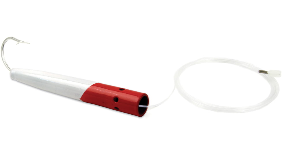 Sea Striker Rigged Jet Head Cedar Plug, 6", 10/0 Hook, 8 Ft 150 Lb Mono Leader, Red Head/White Body, J851R