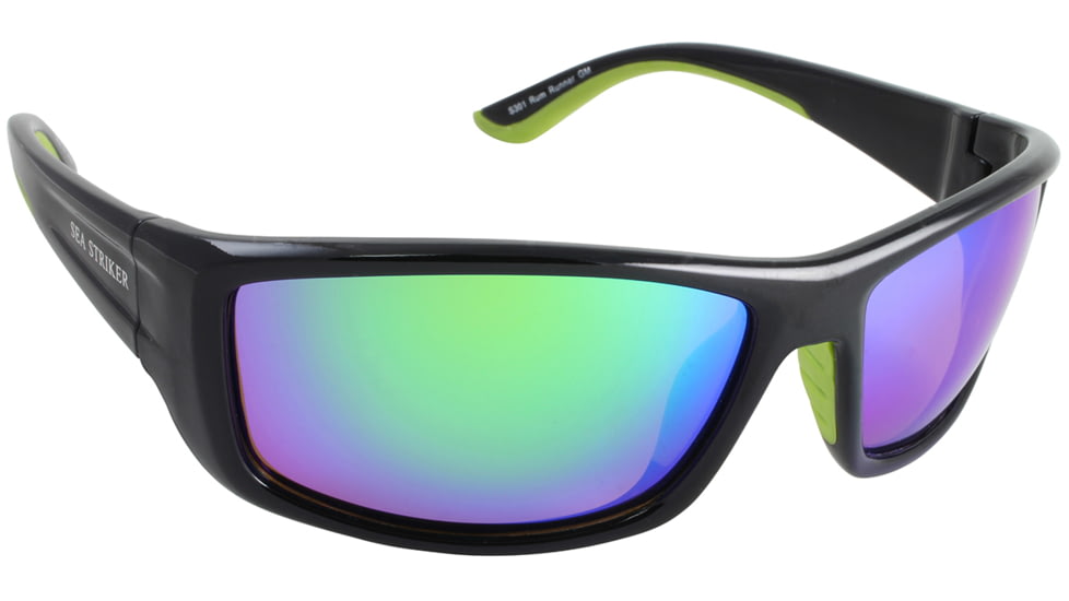Sea Striker Rum Runner Sunglasses, Black Frame, Blue Mirror Lens, Black/Green, 30101