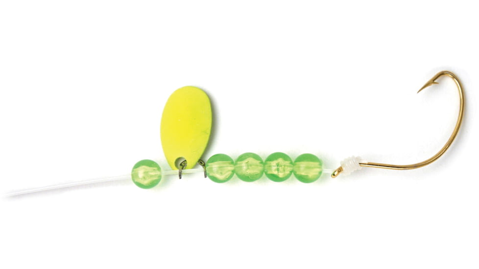 Sea Striker Snelled Hooks Gold Wide Gap, 12in Leader, Chartreuse Beads, Size 4, 4 per Pack, S409C-4
