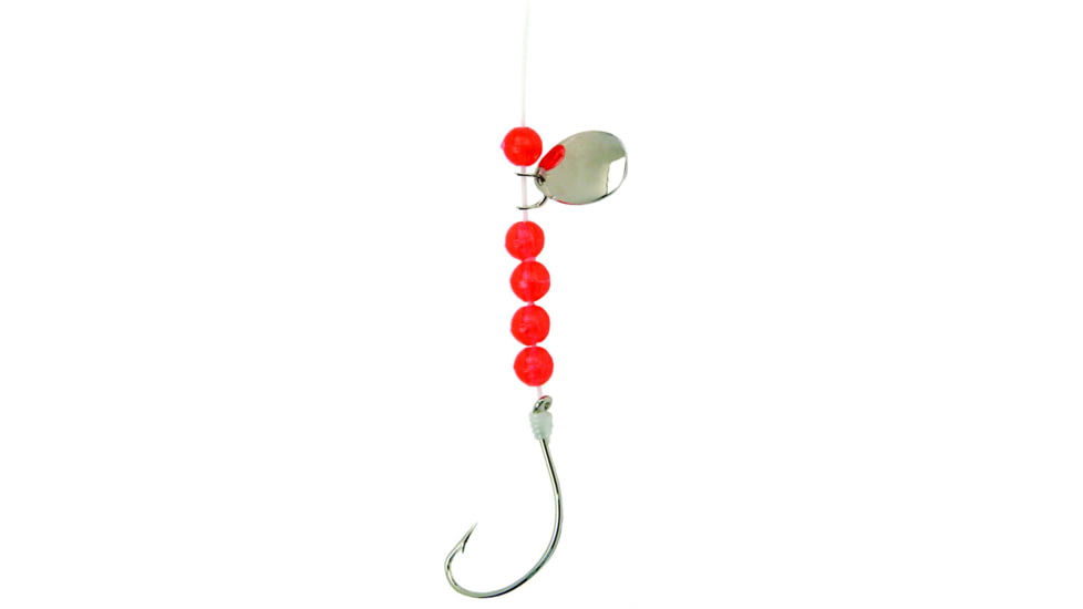 Sea Striker Snelled Hooks Nickel Wide Gap, 12in Leader, Red Beads Nickel Spinner, Size 6, 4 per Pack, S503R-6