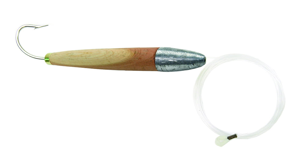 Sea Striker West Coast Rigged Cedar Plug, 6&quot;, 10/0 Hook, 4 ft 150 Lb Mono Leader, Unpainted/Natural, 890-WC