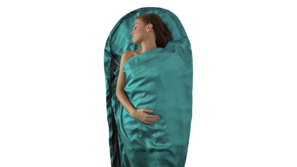 Sea to Summit Premium Silk Travel Sleeping Bag Liner Mummy w/ Hood, Sea Foam, 116-49