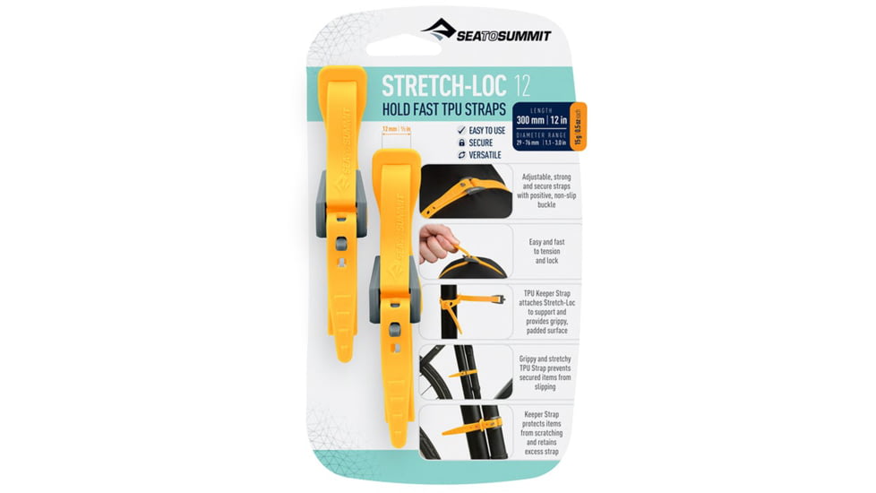 Sea to Summit Stretch-Loc TPU Straps 12, 2 Pack, Yellow, 300mm x 12mm, 850-50