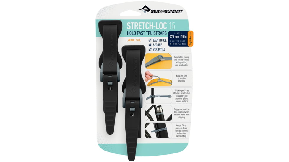 Sea to Summit Stretch-Loc TPU Straps 15, 2 Pack, Black, 375mm x 20mm, 852-19