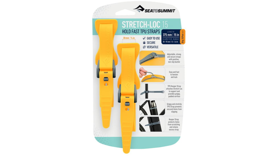 Sea to Summit Stretch-Loc TPU Straps 15, 2 Pack, Yellow, 375mm x 20mm, 852-50