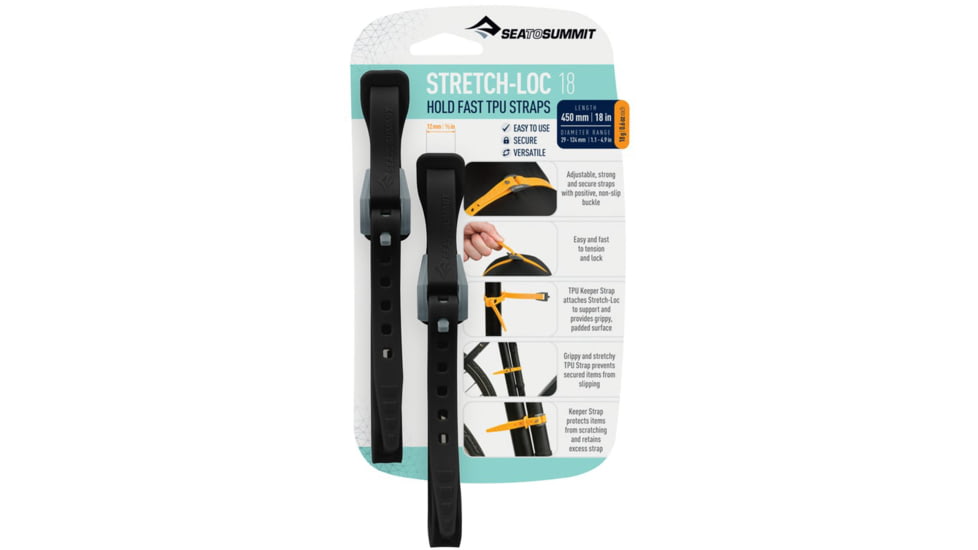 Sea to Summit Stretch-Loc TPU Straps 18, 2 Pack, Black, 450mm x 12mm, 851-19