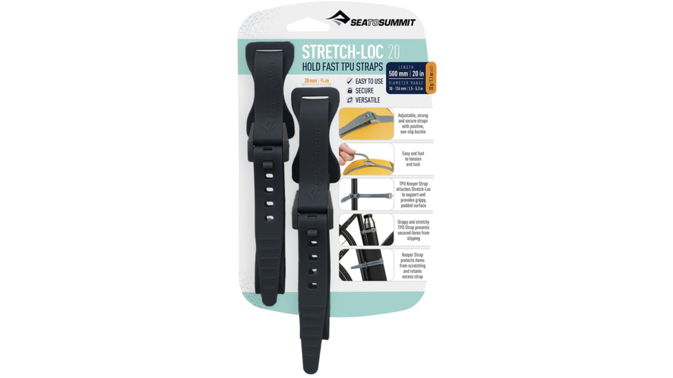 Sea to Summit Stretch-Loc TPU Straps 20, 2 Pack, Black, 500x20mm, 853-19