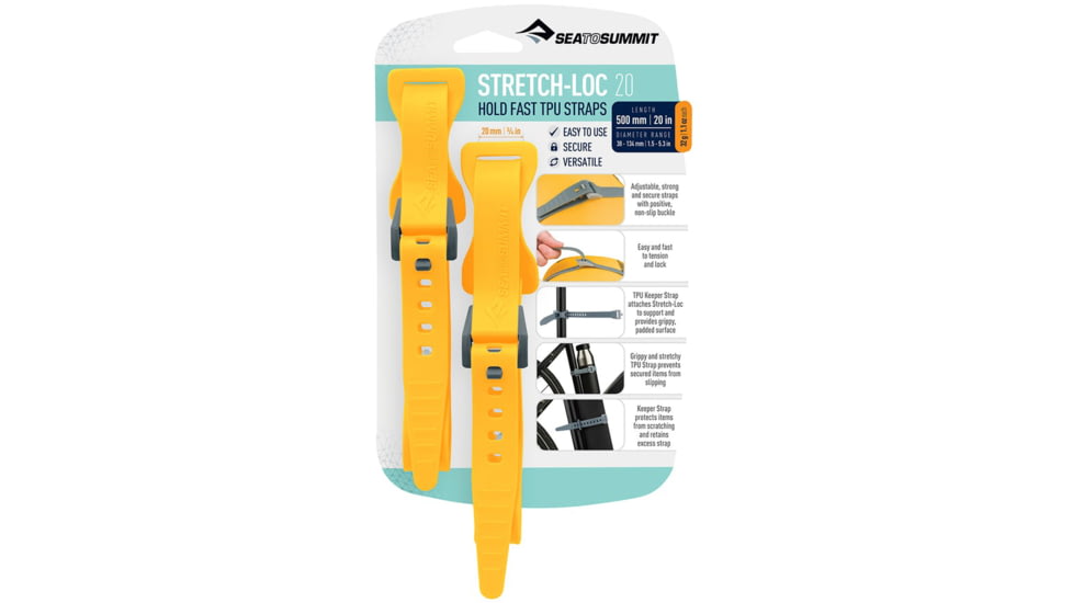 Sea to Summit Stretch-Loc TPU Straps 20, 2 Pack, Yellow, 500mm x 20mm, 853-50