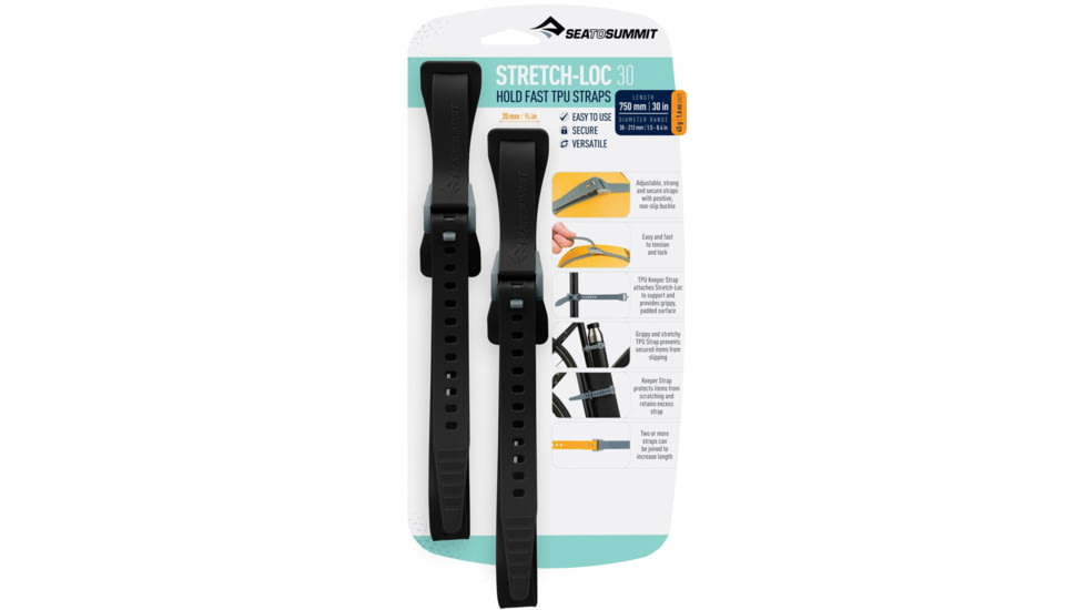 Sea to Summit Stretch-Loc TPU Straps 30, 2 Pack, Black, 750mm x 20mm, 855-19