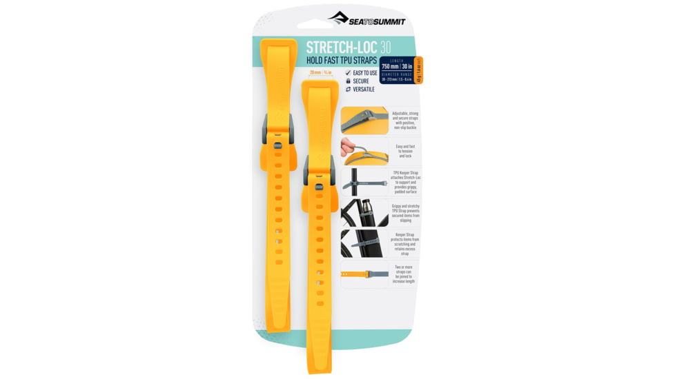 Sea to Summit Stretch-Loc TPU Straps 30, 2 Pack, Yellow, 750mm x 20mm, 855-50