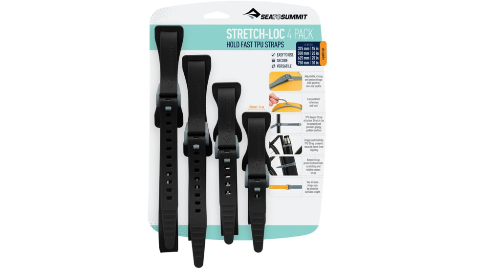 Sea to Summit Stretch-Loc TPU Straps Set, 4 Pack, Black, All Sizes x 20mm, 856-19