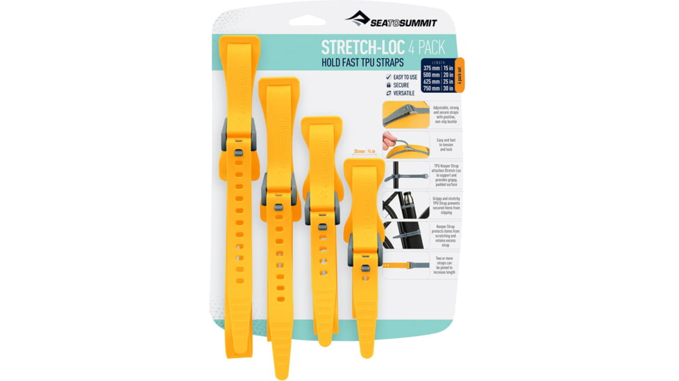 Sea to Summit Stretch-Loc TPU Straps Set, 4 Pack, Yellow, All Sizes x 20mm, 856-50
