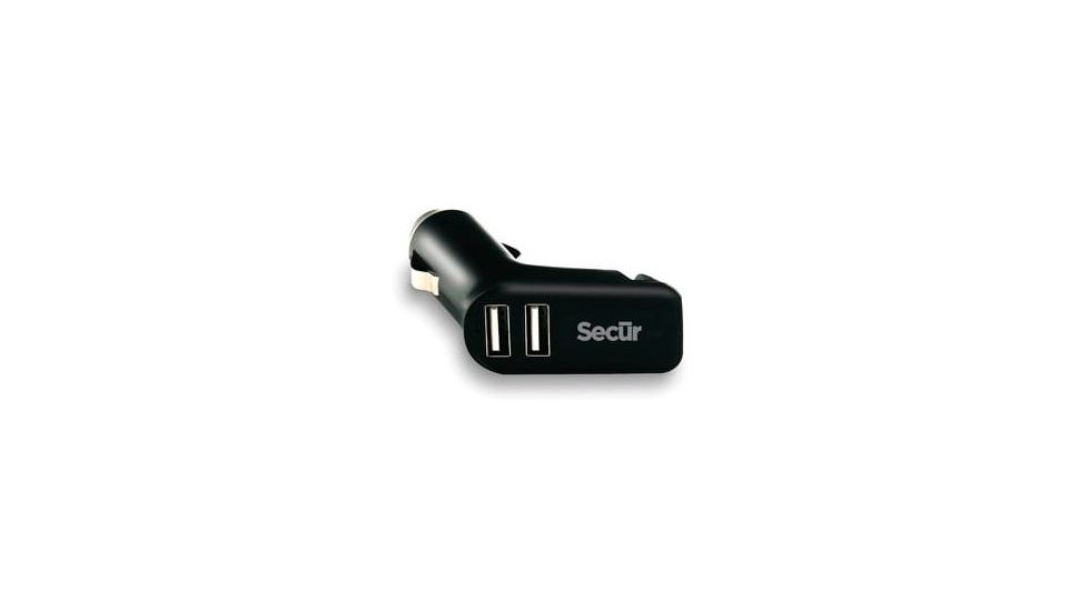 Secur Car Charger w/2 USB Outlets and Seatbelt Cutter, Black SP-4006